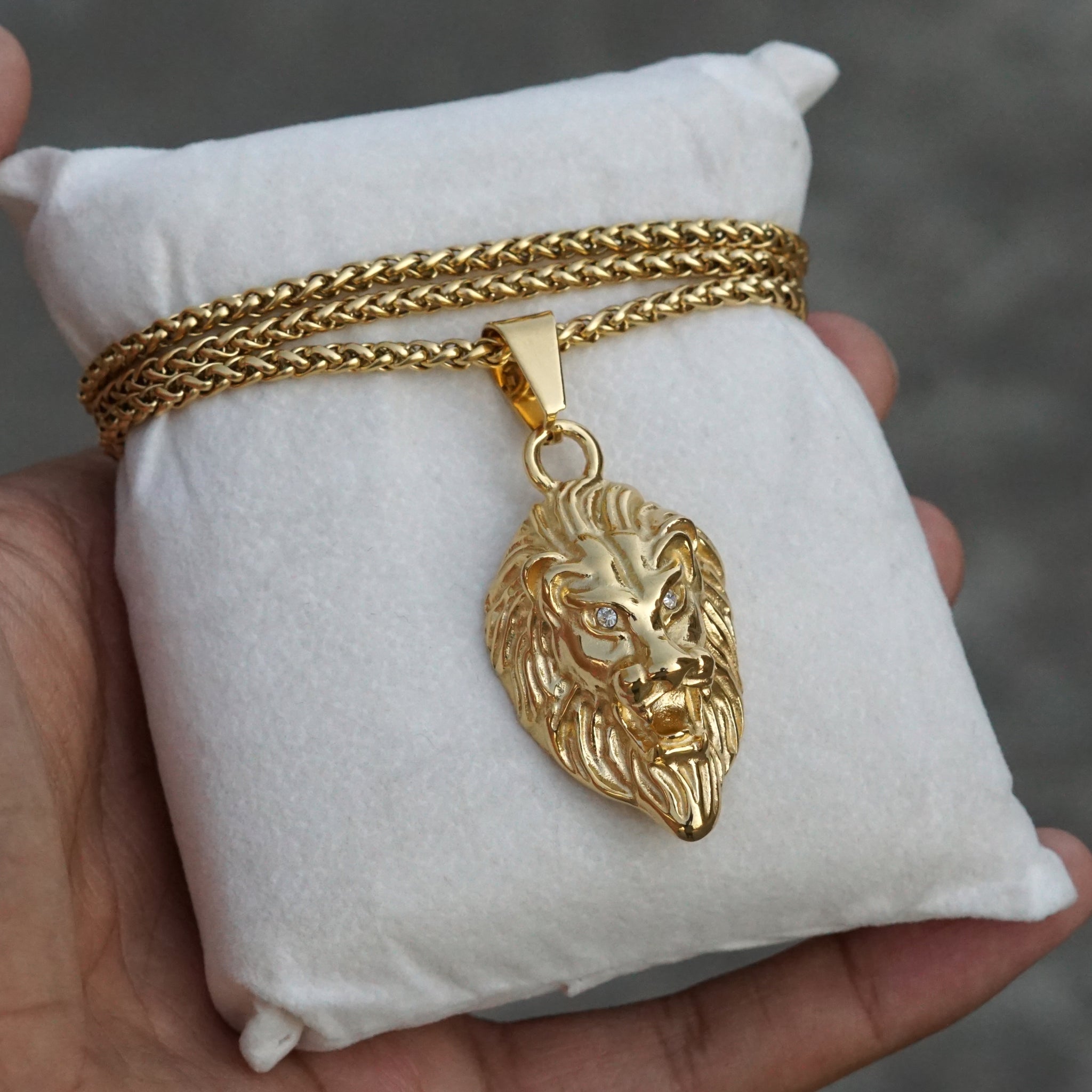 Lion Head Gold Chain Pendant Set for Men