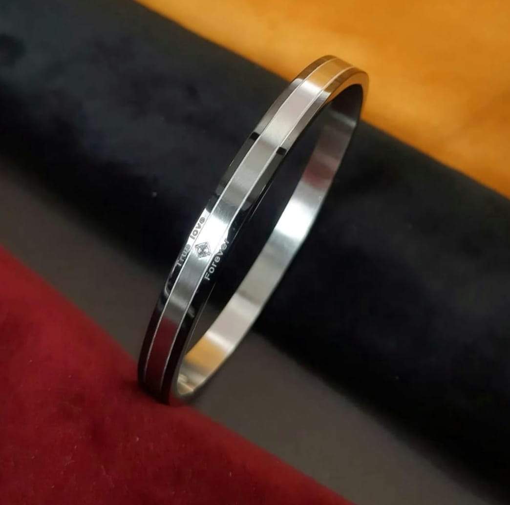 Elegant Single Diamond Silver Black Bracelet