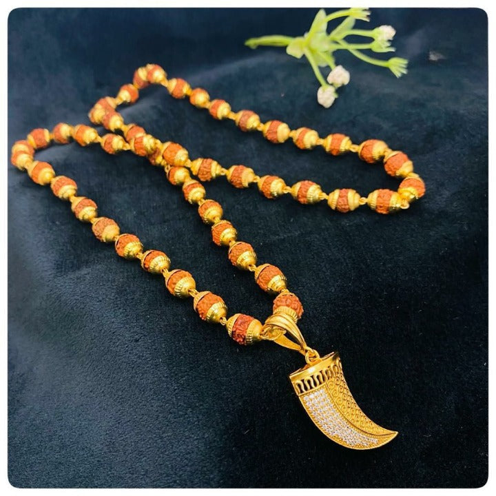 Tusk Diamonds Pendant Rudraksha Mala